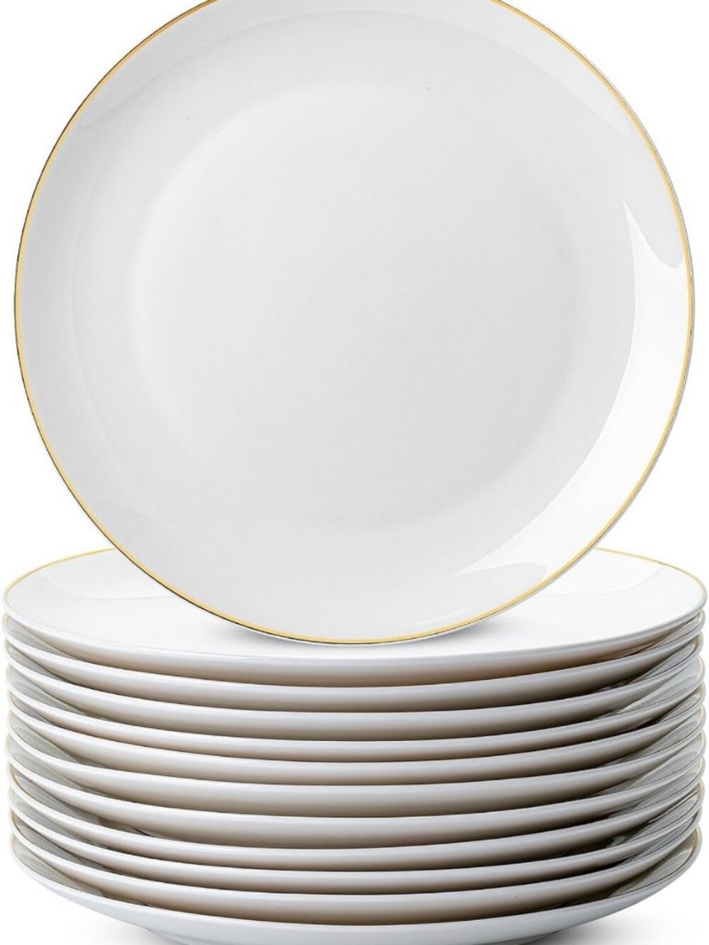 Elegant White Porcelain Dinner Plates Set of 12 - 10.5" Gold Rimmed for Formal